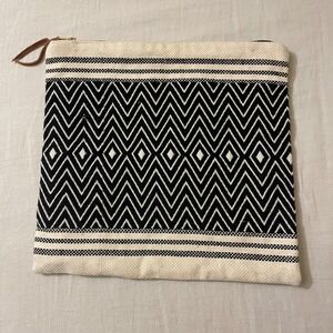 Tribe Alive Black White Geometric Woven Pouch Zip Clutch Bag Made in India